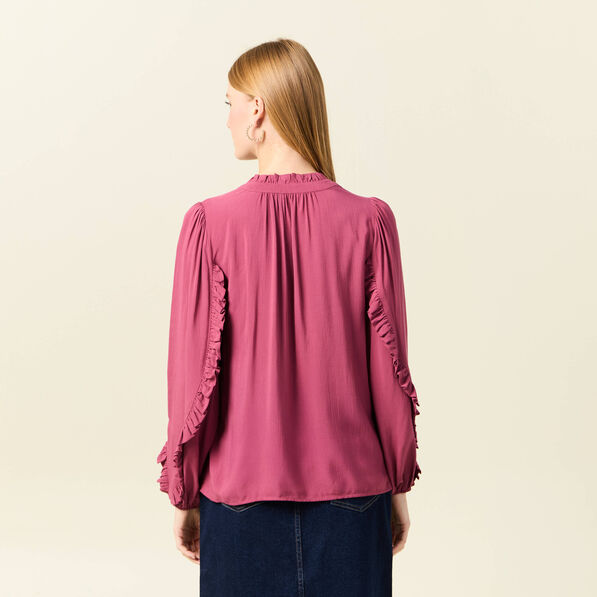 Blouse manches longues volants vieux rose femme