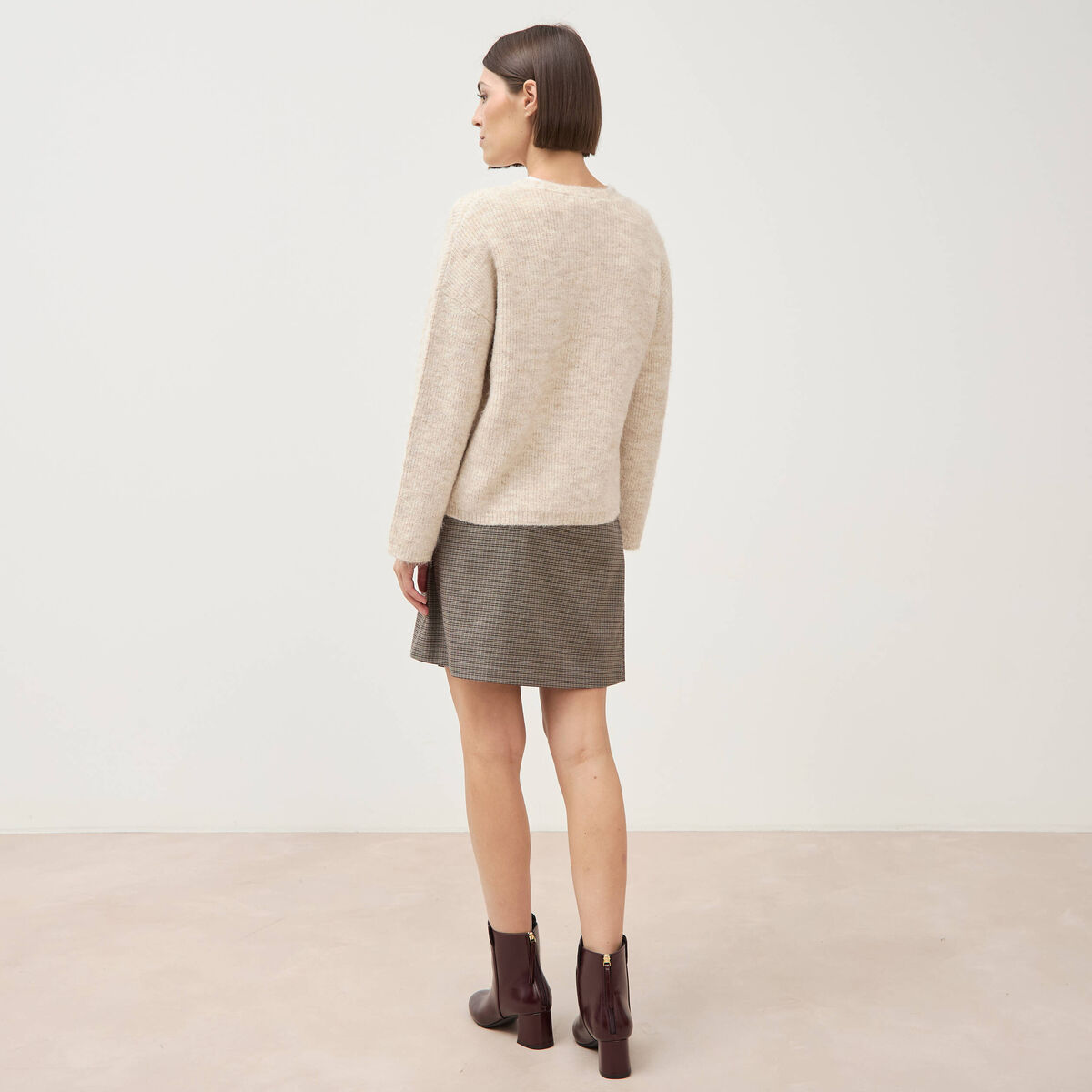 Gilet droit manches longues creme femme