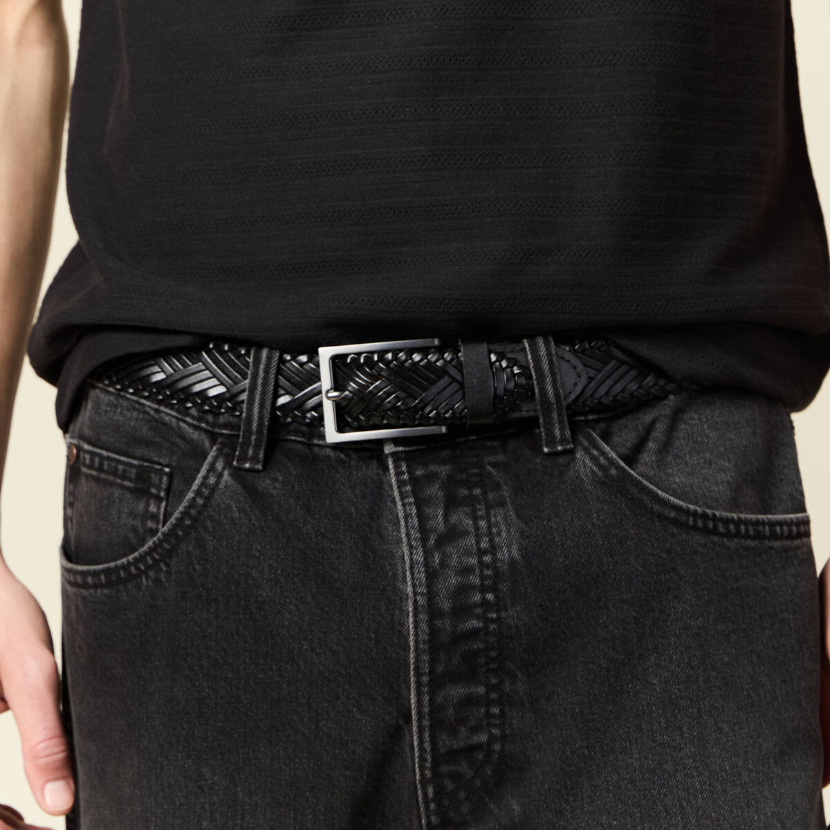 Ceinture tressée noir homme