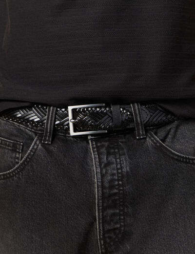 Ceinture tressée noir homme