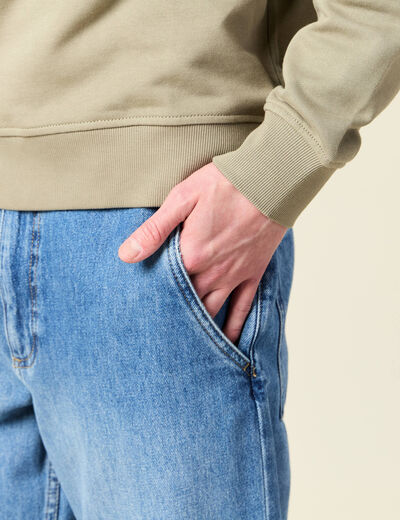 Sweat col rond manches longues en coton vert kaki homme