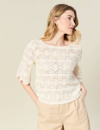 T-shirt manches courtes ecru femme
