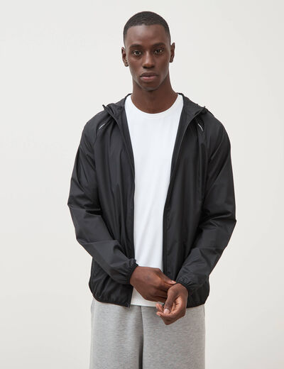 Blouson droit &agrave; capuche manches longues noir homme