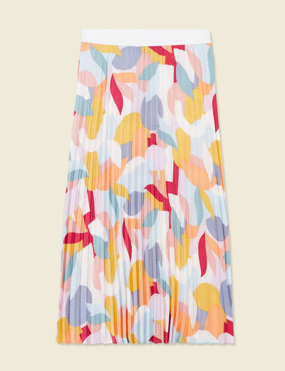 Jupe midi évasée plissée creme femme