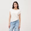 T-shirt col bateau manches courtes ecru femme
