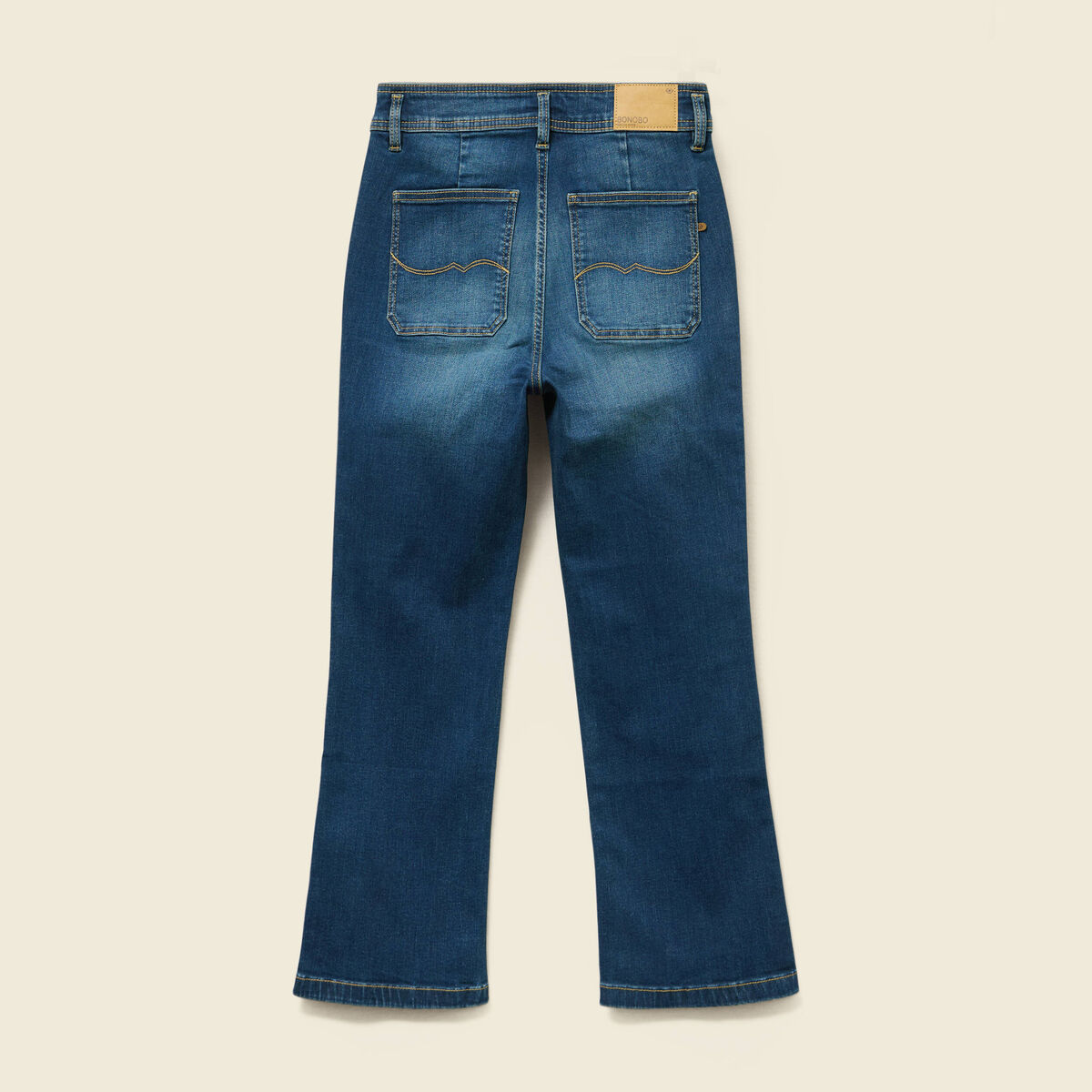 Jeans bootcut cropped taille haute denim brut femme