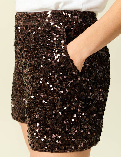 Short ajust&eacute; taille haute doubl&eacute; marron femme