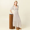 Robe longue évasée col en V blanc femme