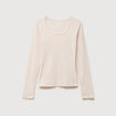 T-shirt cintr&eacute; col rond manches longues beige femme