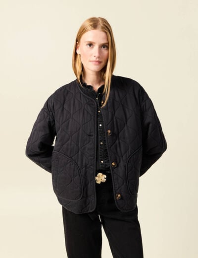 Veste oversize manches longues doubl&eacute;e gris fonc&eacute; femme