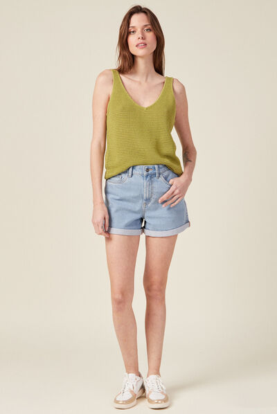 Débardeur pull crochet vert anis femme