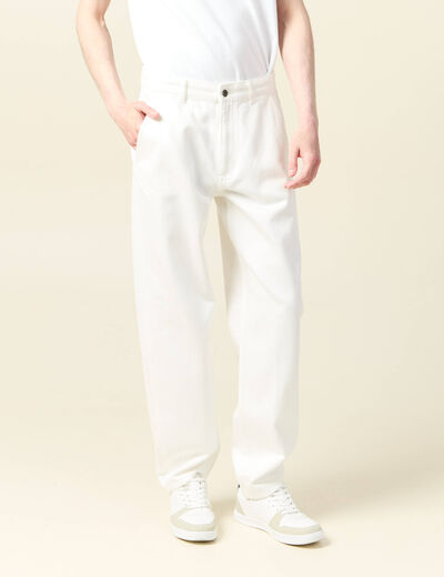 Chino droit longueur 32 en coton denim blanc homme