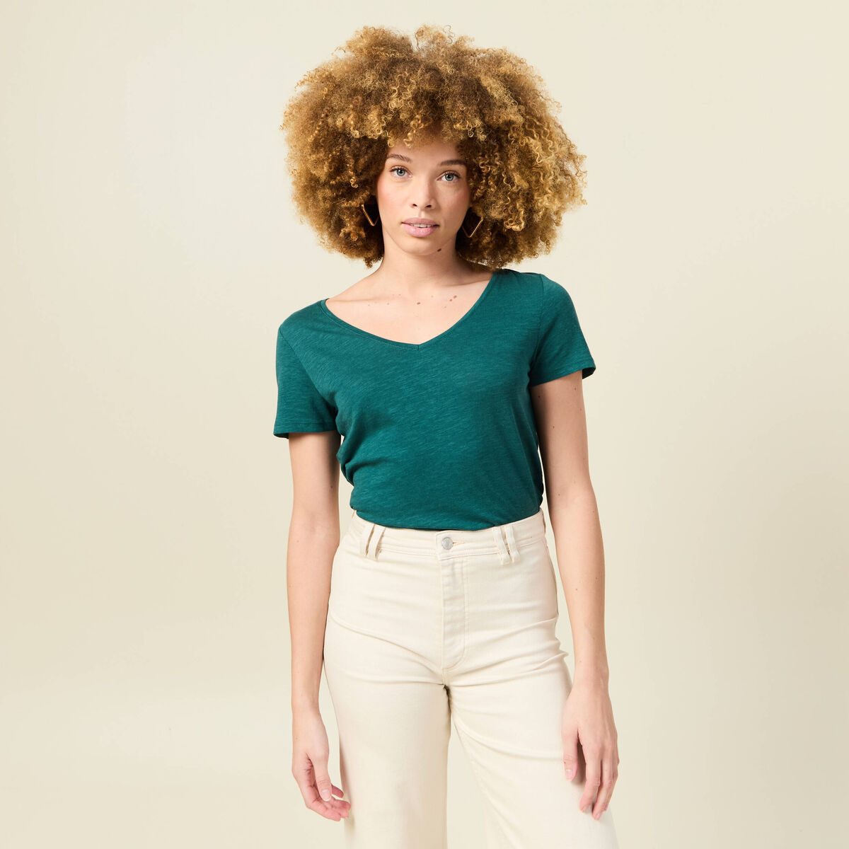 T-shirt manches courtes vert canard femme