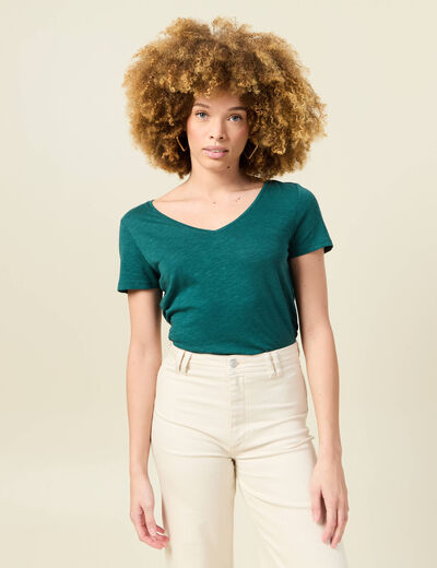 T-shirt manches courtes vert canard femme