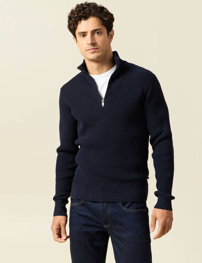 Pull col camionneur bleu marine homme
