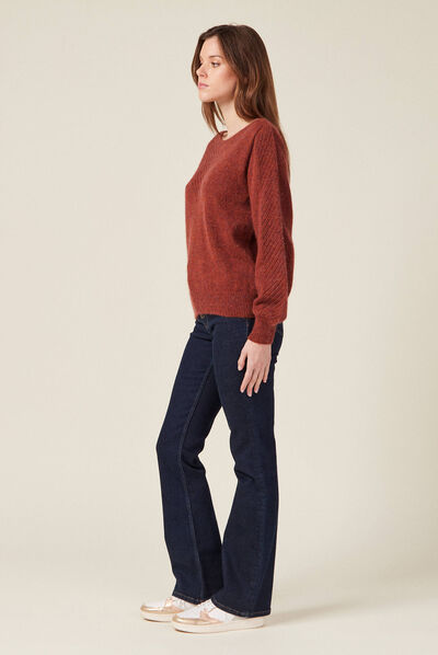Pull manches longues rouge foncé femme