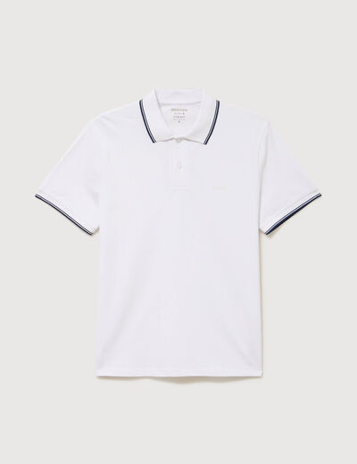 Polo cintr&eacute; en coton manches courtes blanc homme