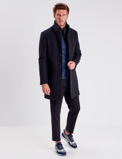 Pardessus droit boutonné gris foncé homme