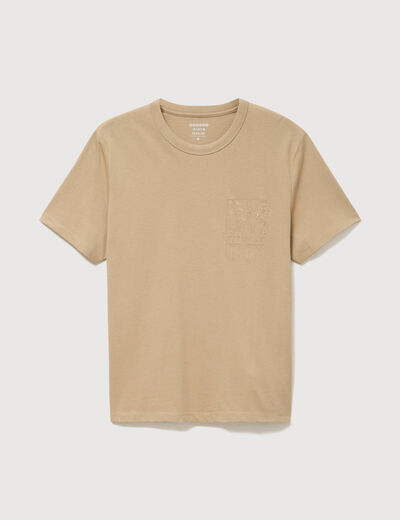 T-shirt col rond manches courtes brod&eacute; blanc homme