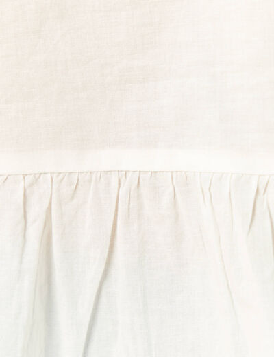 Chemise brod&eacute;e en coton manches longues ecru femme