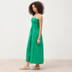 Robe bretelles col carr&eacute; en coton vert femme