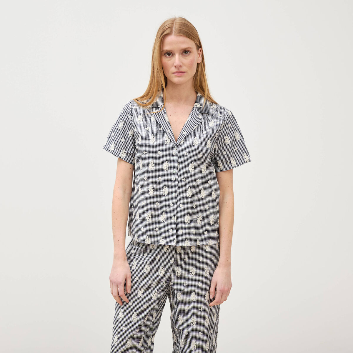 Chemise en coton manches courtes noir femme