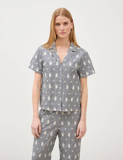 Chemise en coton manches courtes noir femme
