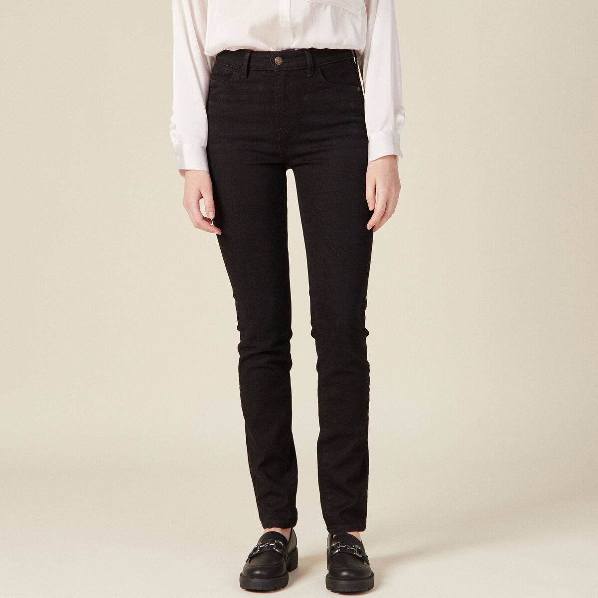 Jeans slim taille haute denim noir femme