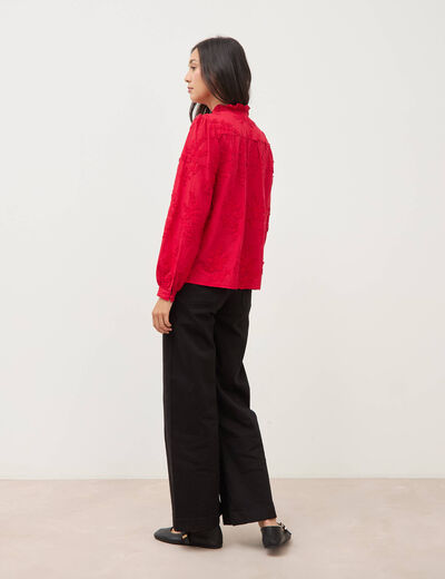 Chemise en coton manches longues rouge fonc&eacute; femme