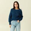Pull manches longues col rond bleu canard femme