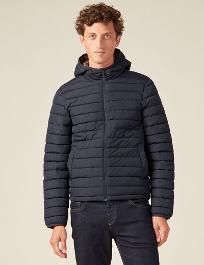 Doudoune droite à capuche bleu marine homme