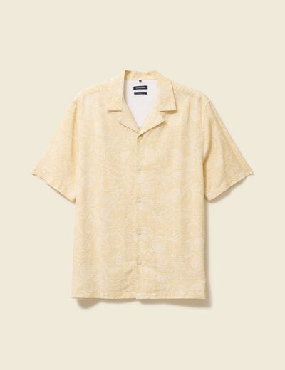 Chemise print&eacute;e manches courtes jaune paille homme