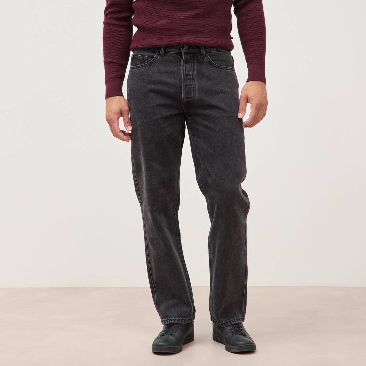 Jeans large relaxed denim noir homme