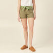 Short straight ceinturé jean vert kaki femme