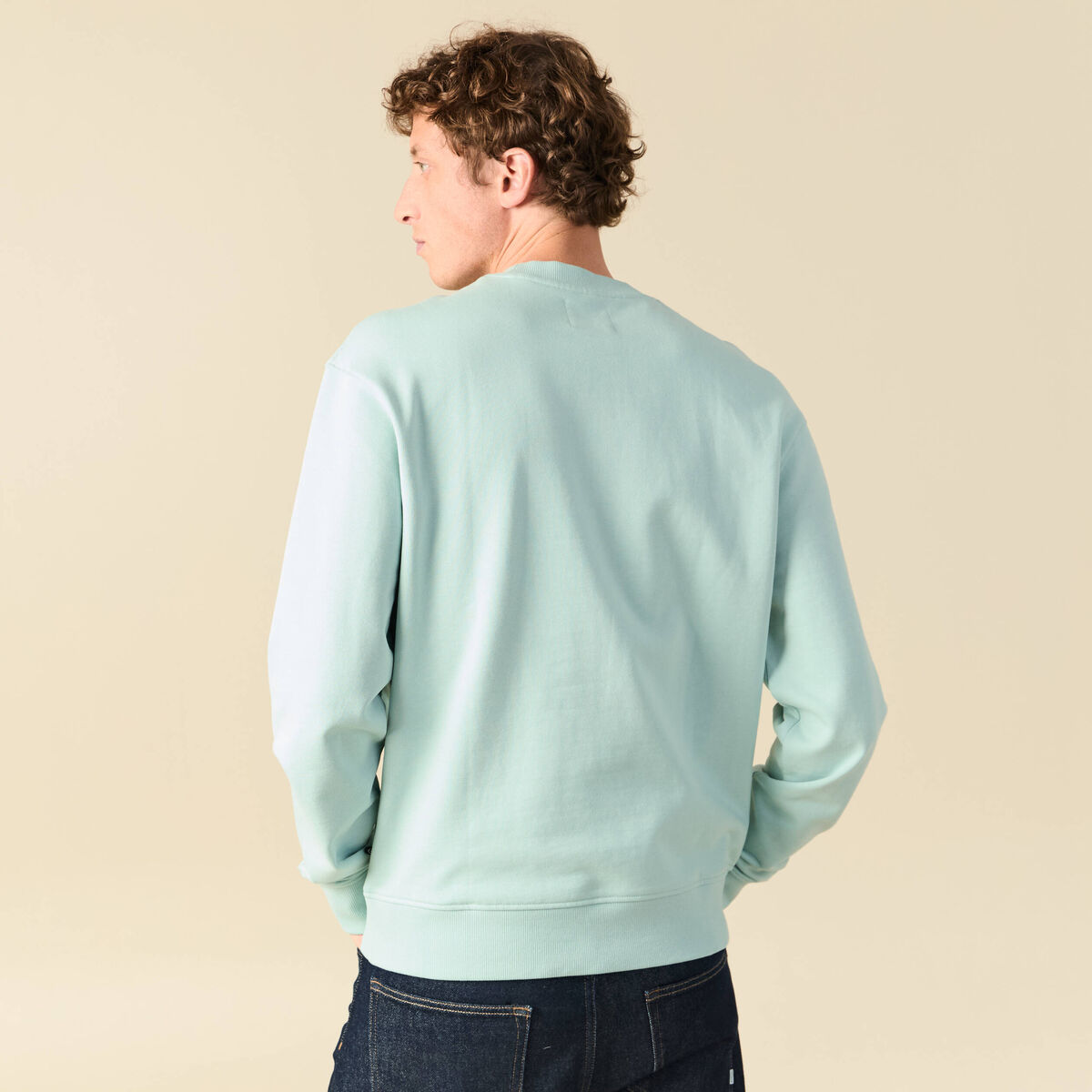 Sweat manches longues en coton bleu gris homme