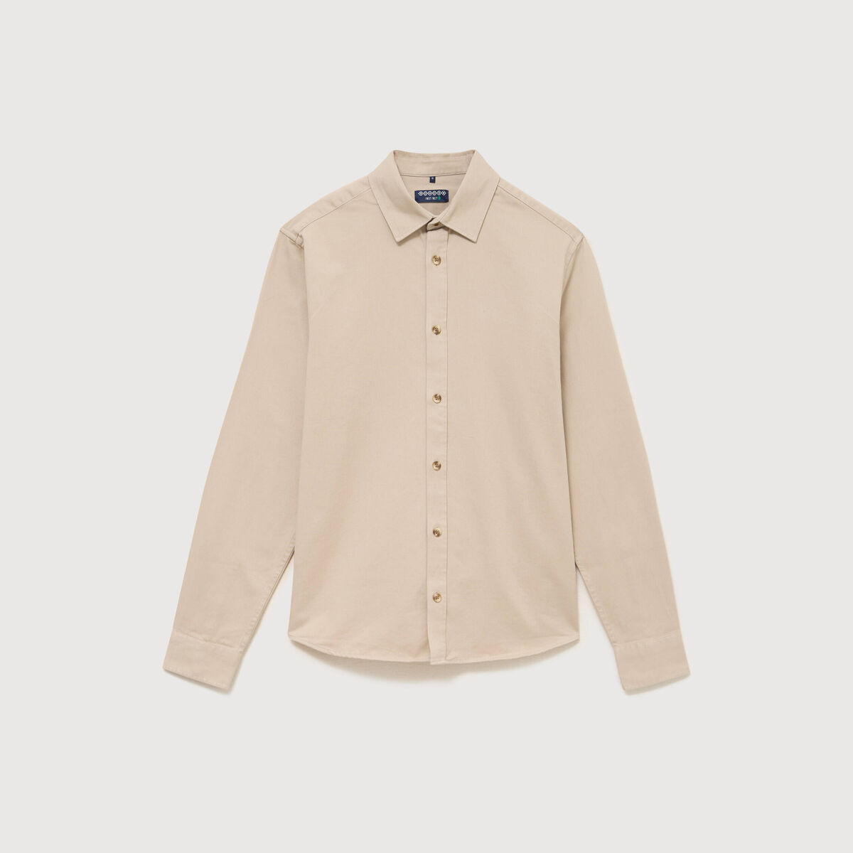 Chemise droite en coton manches longues beige homme