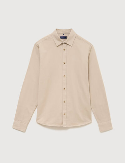 Chemise droite en coton manches longues beige homme