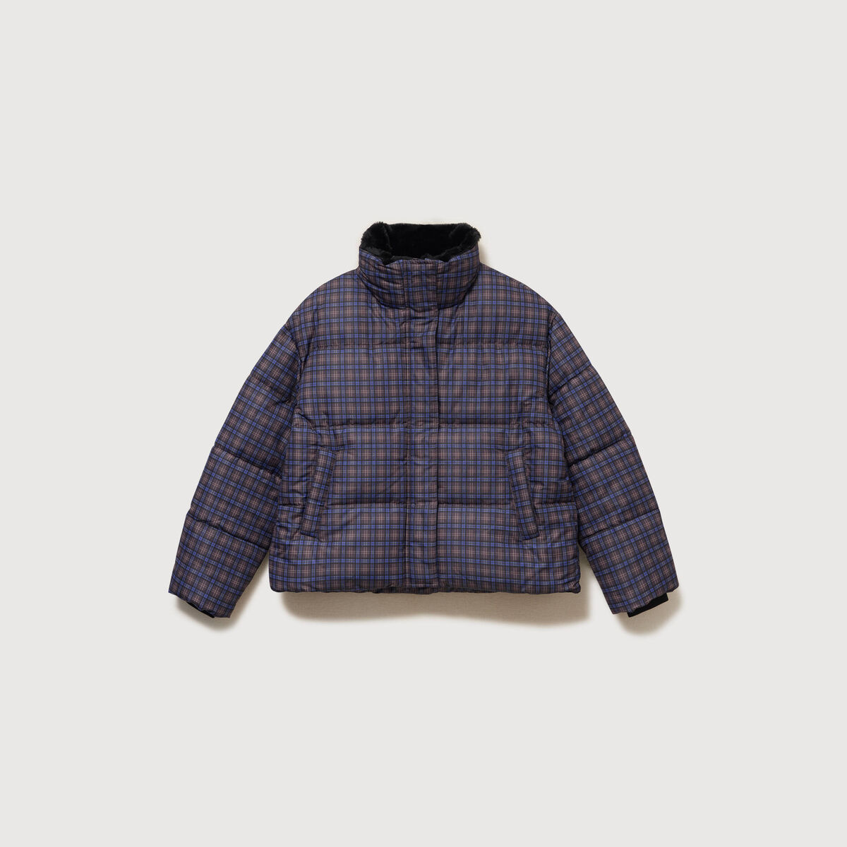 Doudoune droite courte col montant marron femme