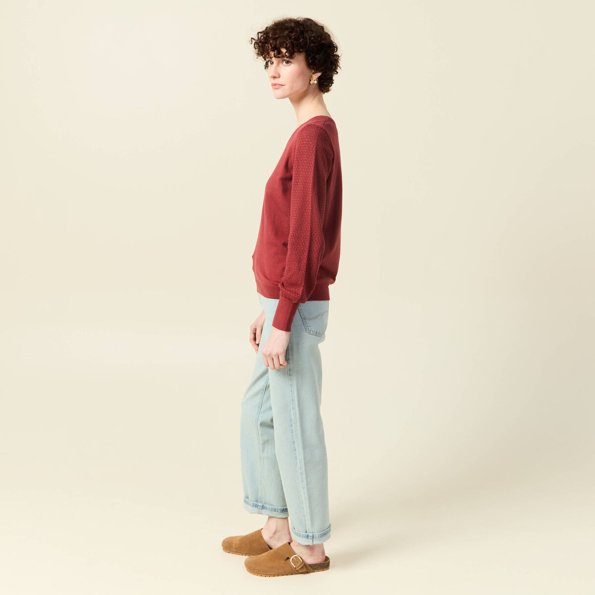 Pull manches longues vieux rose femme