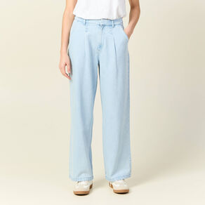 Jeans large à pinces denim bleach femme