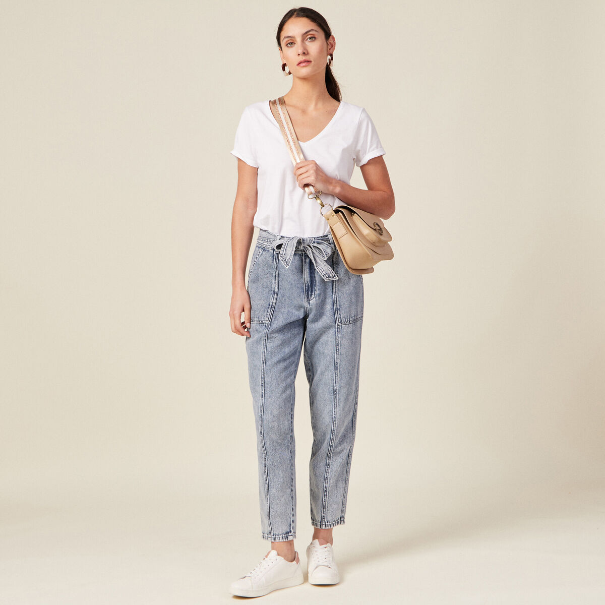 Jeans paperbag ceinturé denim snow bleu femme