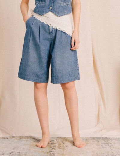 Bermuda jeans large taille haute denim used femme