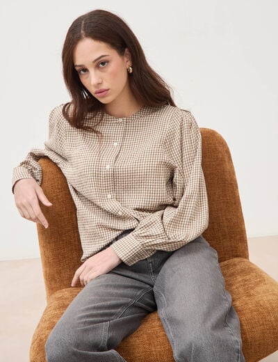 Chemise oversize manches longues marron clair femme