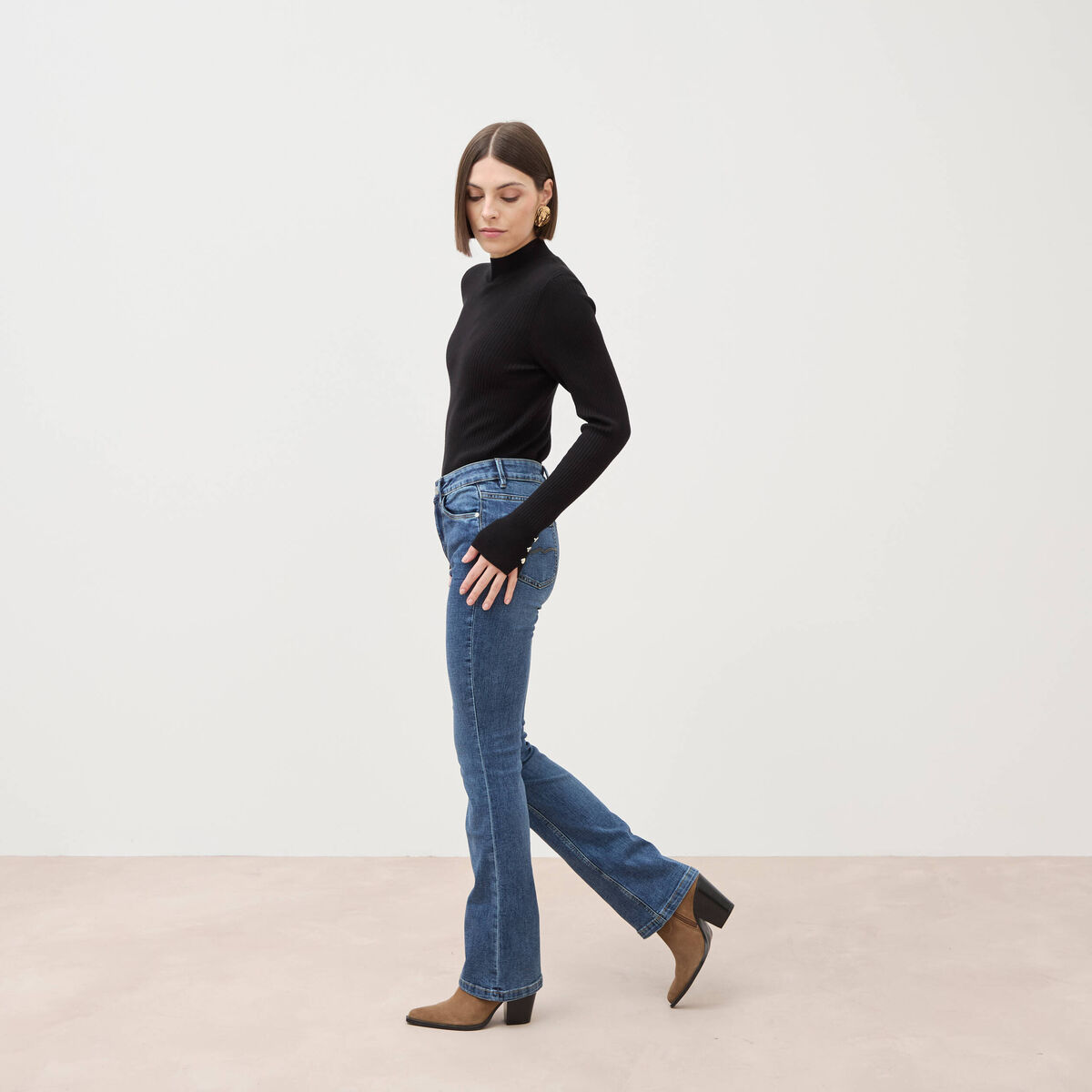 Jeans bootcut taille haute denim stone femme