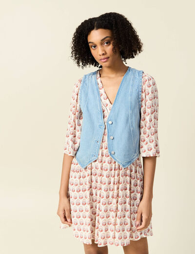 Veston sans manches en jean denim used femme