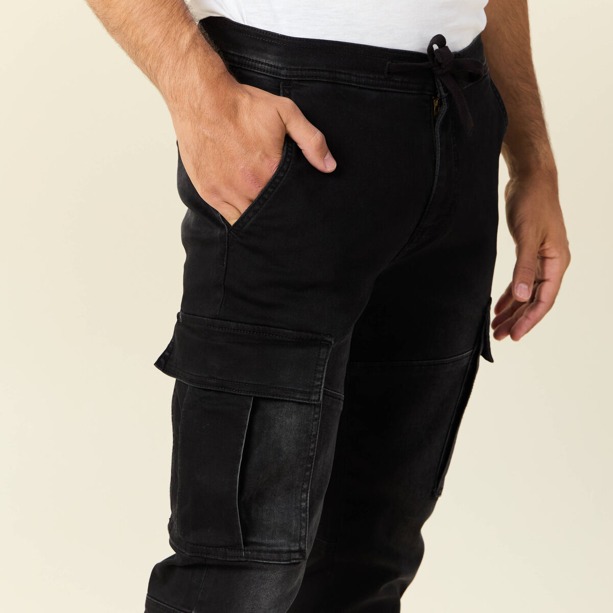 Jeans battle à coulisse denim noir homme