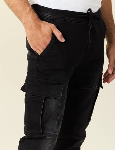 Jeans battle à coulisse denim noir homme