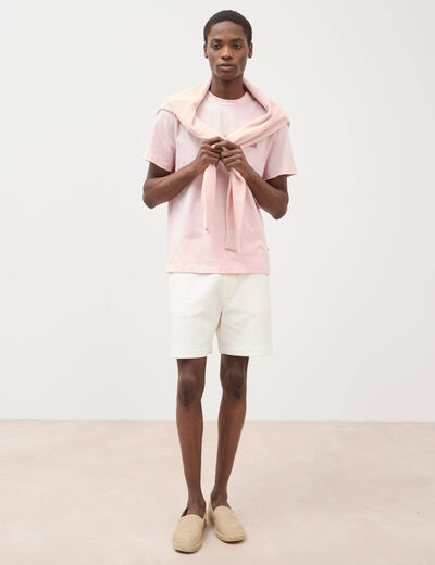 T-shirt droit en coton col rond rose poudr&eacute;e homme