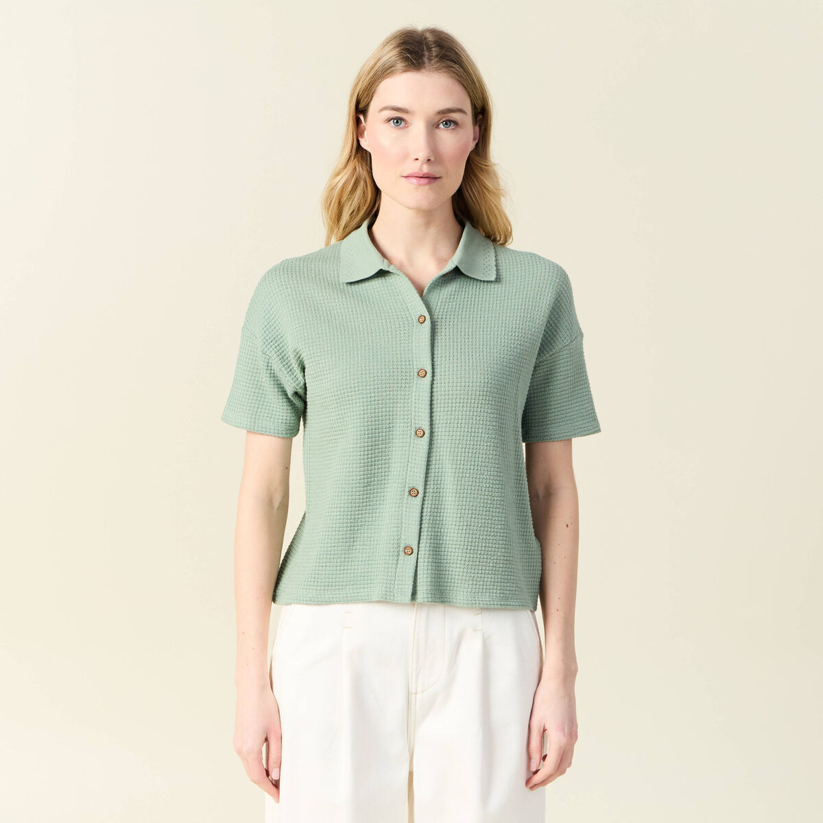 Polo en maille vert kaki femme