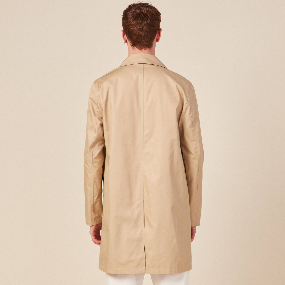 Blouson droit long en coton doubl&eacute; beige homme